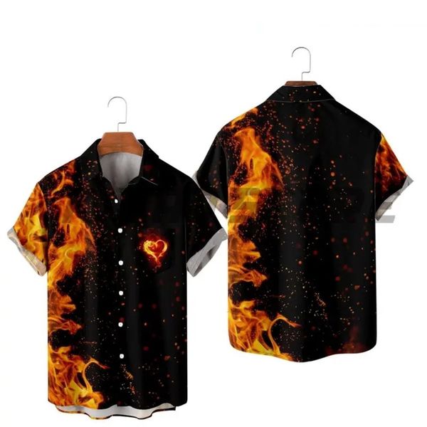 Camisas casuais masculinas Camisa de verão com estampa de chamas Roupas vintage Moda Lazer Férias Havaí Manga curta Respirável 230518