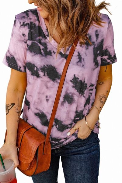 camiseta roxa tie-dye v pescoço 2023 quente novo 2023 quente novo a8xs#