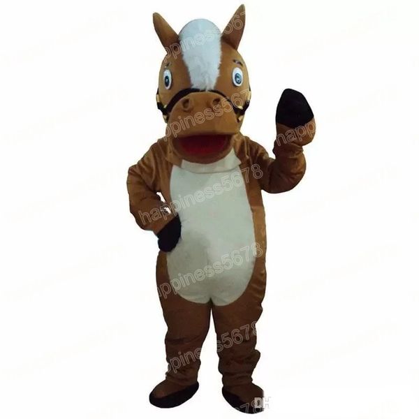 Simulazione Brown Horse Mascot Costumes Unisex Personaggio dei cartoni animati Outfit Suit Halloween Adulti Taglia Festa di compleanno Abito da festival all'aperto