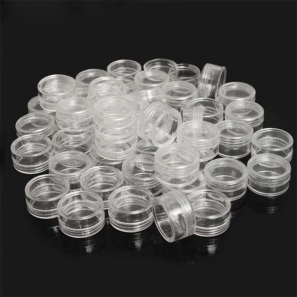 Scatole di immagazzinaggio Contenitori 50Pcs 2.5ML Scatola di immagazzinaggio di perline di gioielli in plastica trasparente Piccoli contenitori rotondi Contenitori per trucco Scatole per organizer 230517