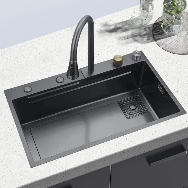 Lavello da cucina in acciaio inossidabile Lavabo a vasca singola con montaggio su piano superiore per apparecchio domestico con accessori per lo scarico del rubinetto