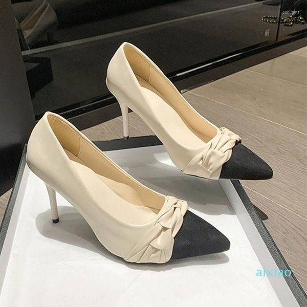 Scarpe eleganti Tacchi alti da donna Pieghe a blocchi di colore Décolleté slip-on con punta a punta da sposa a spillo