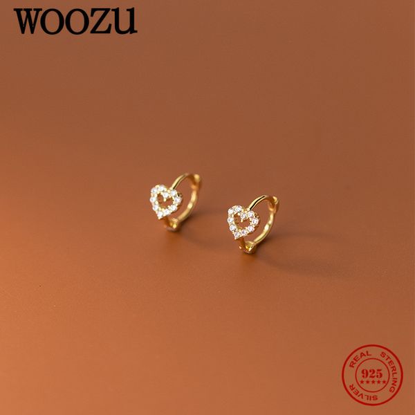 Stud woozu 925 prata esterlina insinismo minimalismo doce amor coração brincos de arco de zircão cz para mulheres garotas de fivela pequena de menina presente de jóias 230517