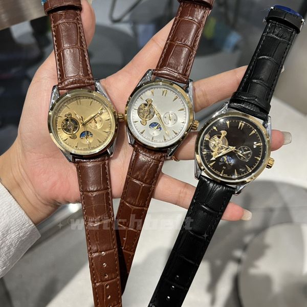 Relógio de designer relógio mecânico totalmente automático relógios masculinos relógios de alta qualidade volante pulseira de couro multifuncional relógio masculino elite negócios marca relógios