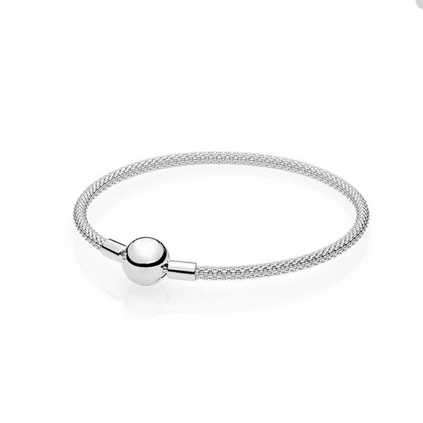 Bracciale in maglia intrecciata in argento sterling per braccialetti con ciondoli di design di gioielli Pandora per le donne Bracciale rigido per ragazze regalo con cofanetto originale all'ingrosso in fabbrica