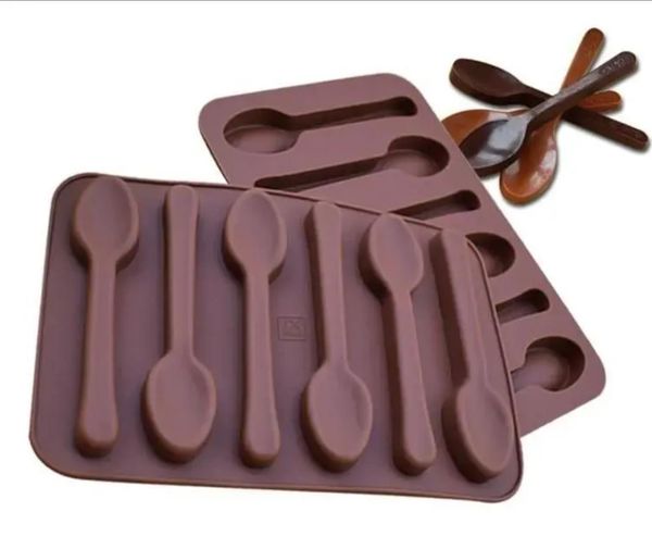 Non-stick Silicone DIY Cake Decoration mould 6 Holes Spoon Shape Chocolate Molds Jelly Ice Baking 3D Candy Wholesale