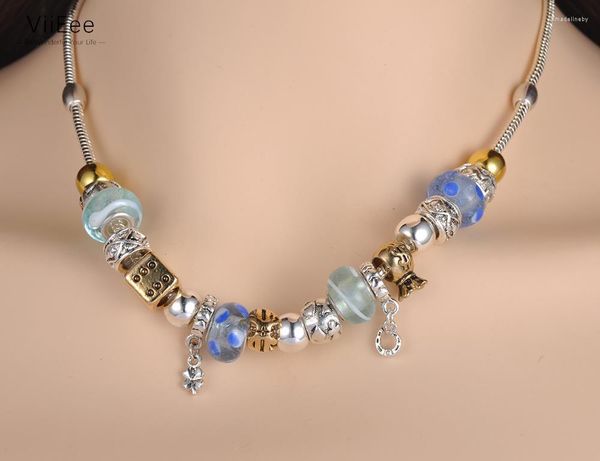 Zincirler viieee mücevher moda para çantası zar cam boncuklar cazibe kolye kolye gümüş renk zincir bağlantı kolyeleri kadınlar için pane019