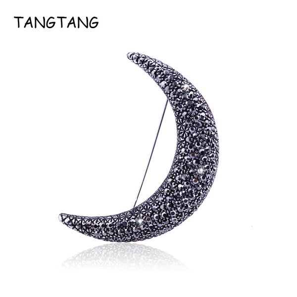 Tangtang Moon Brooch Black Antique Color Первый лунный месяц лунные броши булавки для мужчин и женщин с полным со стразом -ювелирной булавкой