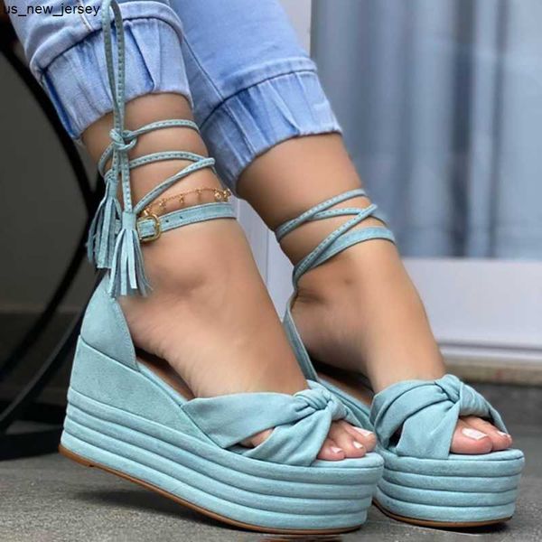 Sandálias Ladies Wedges Sandals Summer Twist Twist Strap Peep Toe Sapatos Torno