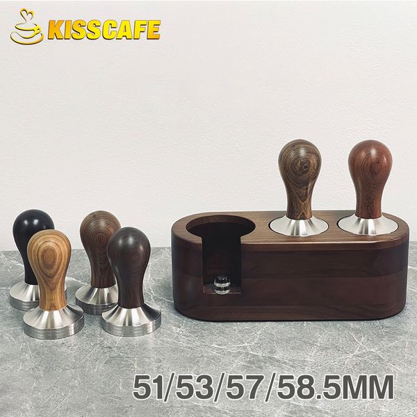 Tampers Kaffeestampfer 51 mm 53 mm 58,5 mm Holz-Kaffeepulverhammer Edelstahl Barista Espresso Kaffeezubehör Eckwerkzeug 230518