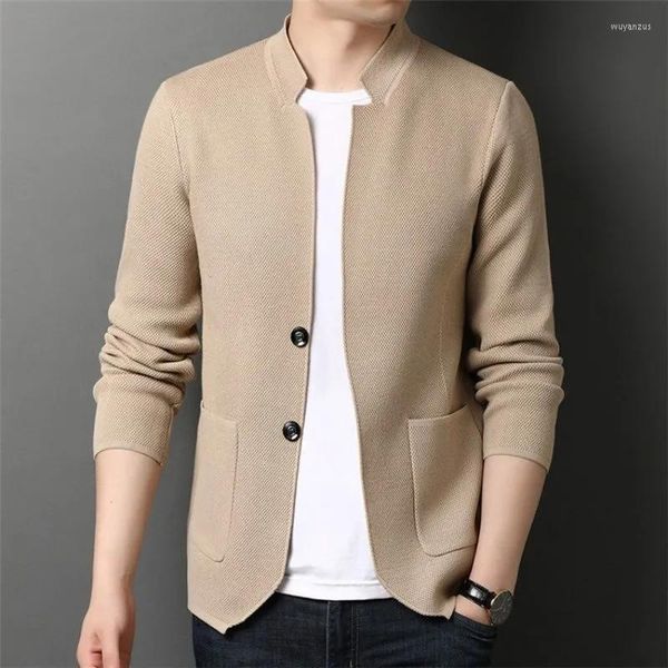 Maglioni da uomo Giacca da uomo Colletto alla coreana Cardigan a maniche lunghe Primavera Autunno Coreano Cappotto monopetto solido Maschile 2023 Moda Top