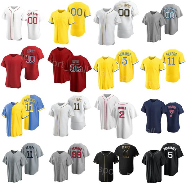 Beyzbol 11 Rafael Devers Jersey 99 Alex Verdugo 2 Justin Turner 5 Enrique Hernandez 7 Masataka Yoshida 36 Triston Casas 41 Chris Sale Space City Connect Erkek Kadın H-W