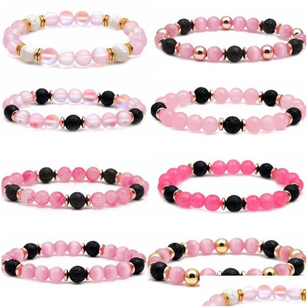 Perline di quarzo rosa pietra rosa opale perline di vetro braccialetto filo per le donne gioielli ragazza consegna goccia bracciali Dhgarden Dhiln