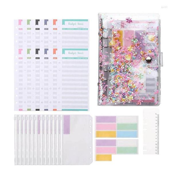 Hediye Sargısı 30 PCS A6 Binder Bütçe Zarfları PVC Kabuk Sequins Notebook er Ferepçe Cepleri ile Fatura Planlayıcı Damlası Teslimat H DHQTV