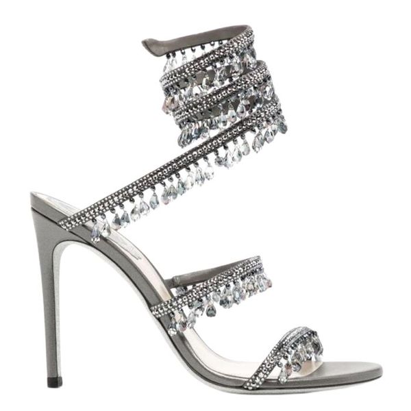 Tasarımcılar Rene Caovilla Stiletto Heels Sandals Margot Wrapharound Kristal Kaplı Sandalet Elbise Ayakkabı Bayanlar Kaymaları Rhinestone çivili ayakkabılar Sandal RC XXOOOX