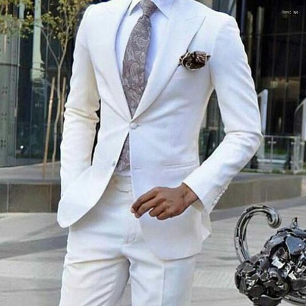 Abiti da uomo Smoking da sposa bianco per sposo Risvolto con visiera Slim Fit Uomo Fashion Design Business Wear 2 pezzi Giacca con pantaloni 2023