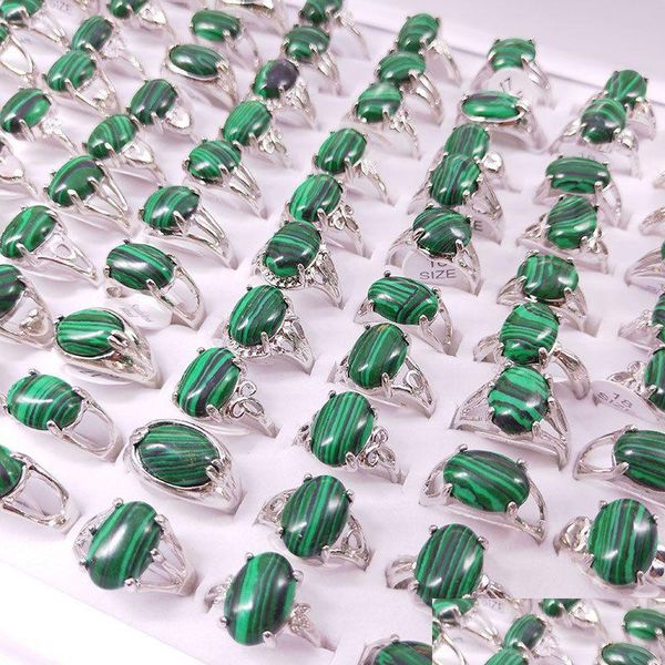 Cluster Rings Mix Styles Ovale Malachite Stone Women Green Synthetic Bead Finger Ring Party Drop Delivery Jewelry Dhgarden Dhbdb
