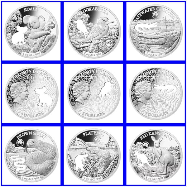 6 Modelos 1 oz oz de moedas de prata australia