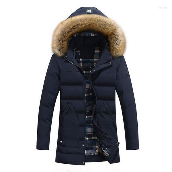 Piumino da uomo 2023 cappotto invernale da uomo bianco di marca casual spesso collo di pelliccia caldo giacca con cappuccio Parka antivento maschile