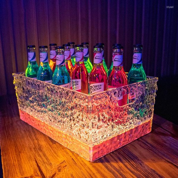 Schüsseln, transparentes Acryl-Kunststoff-Champagnerfass mit LED-Licht, trapezförmig, quadratisch, Eisgetränk, Bier, Cocktail-Eimer, KTV-Bar, leuchtend