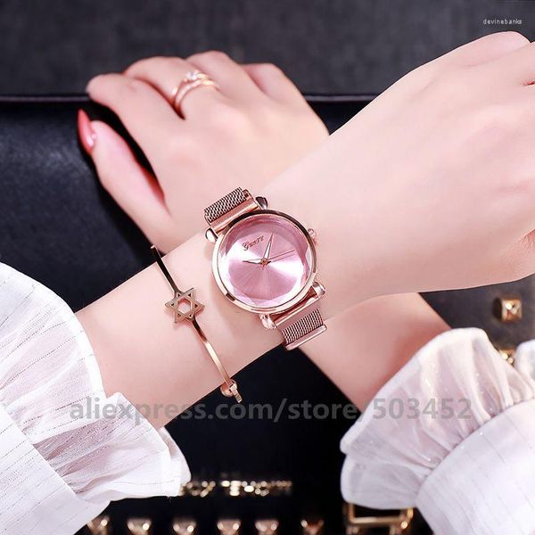 Нарученные часы 100 шт./Лот Zegarek Damski Women Watch Fashion круглый циферблат Quartz Mesh Belt.