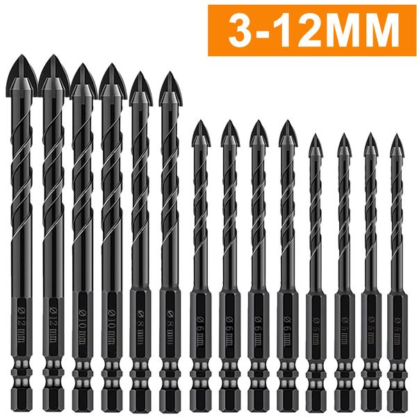 Bohrer, 3–12 mm, Kreuzsechskant, Fliesenbohrer-Set, Glaskeramik, Beton, Lochöffner, Ziegel, harte Legierung, Dreiecksbohrer, Betonbohrer 230517