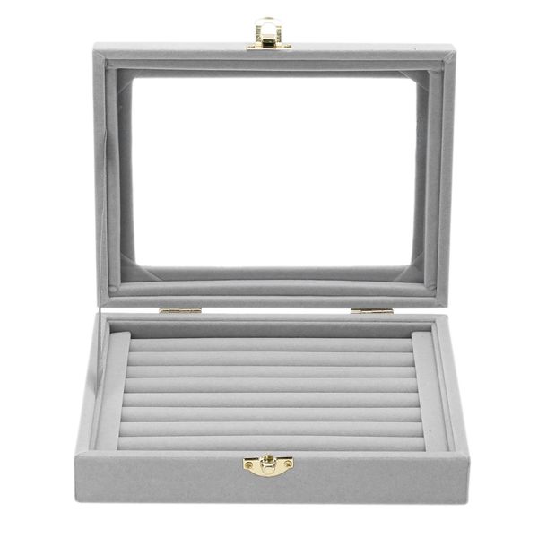 Só de jóias 24 Grids8 Booths Velvet Jewelry Box com tampa de vidro anel de anel da caixa de exibição de bandeja de armazenamento de armazenamento Drop 230517
