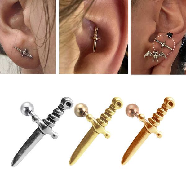 Stud 1pc Dagger Ear Stud Orecchino Acciaio inossidabile Punk Piercing alla cartilagine Spada Helix Conch Lobe Tragus per uomo Donna Gioielli per il corpo 16G Z0517