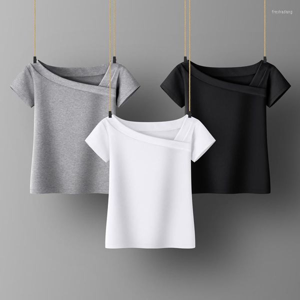 T-shirt da donna T-shirt da donna Manica corta Abbigliamento da donna T-shirt bianche nere per ragazze Colletto inclinato Abiti estivi Design Donna