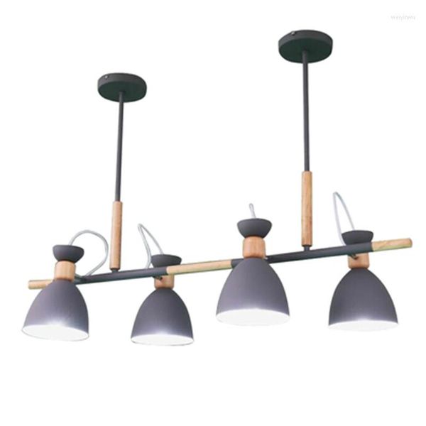 Lâmpadas pendentes Luzes de madeira LED com abajur de metal branco para jantar nórdico Cordão cinza Hanglamp Dry Kithen Suspension