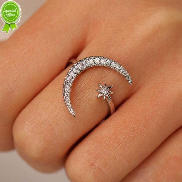 Новая мода Серебряная Звезда Звезда Луны кольца для женщин Популярные Shine Crystal Open Finger Ring Swedday Direwry подарок