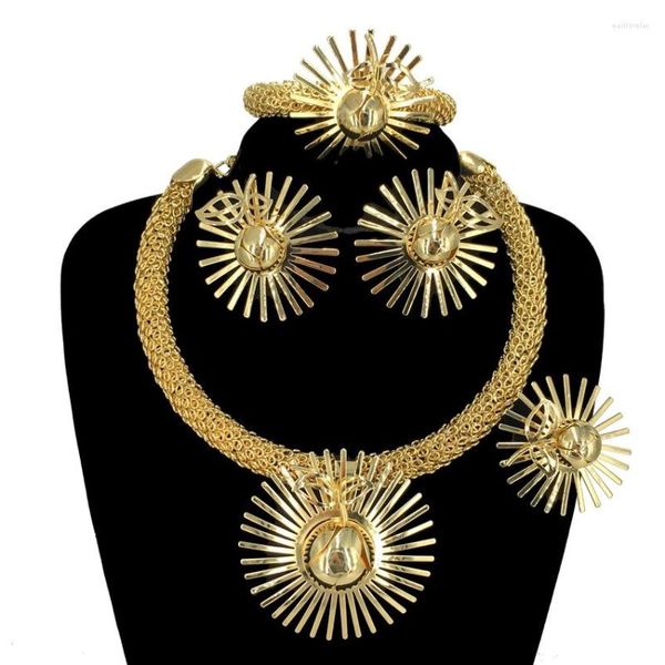Серьги ожерелья устанавливают высококачественную африканскую большой кулон Дубай Итальянский 18 K Бразильский 24K золотые украшения FHK14212