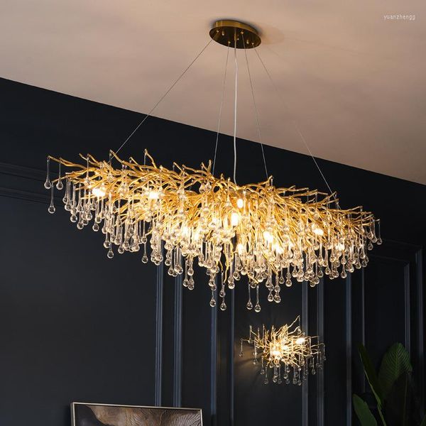 Lampadari Crystal Water Rain Drop Lampada a sospensione Designer Luxury LED Lampadario a soffitto Ramo di un albero Light El Hall Restaurant Villa Lustre