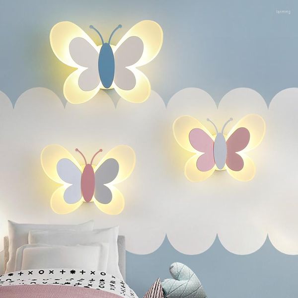 Wandlampe Nachttischlampe Schmetterling Schlafzimmer Warmes und romantisches nordisches Kinderzimmer Nachtlicht Ins Girl Net Red