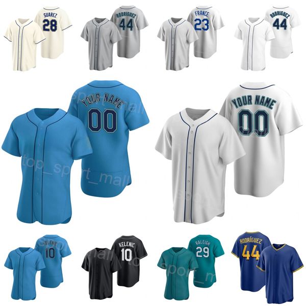 Baseball 44 Julio Rodriguez Jersey 23 Ty France 35 Teoscar Hernandez 28 Eugenio Suarez 10 Jarred Kelenic 29 Cal Raleigh Base Cool Nome personalizado Número Man Woman S-S S-S