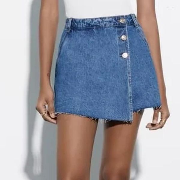 Женские шорты Женская короткая юбка для юбки с высокой талией Сексуальные бодикон мини -солидные джинсы с пуговицами летние Zains Fashion Woman