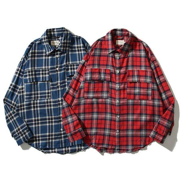 Familie passende Outfits Ess Shirts Essen Fog Main Line Jerry American High Street Plaid Flanellkragen Langarmhemd Herren Damen Dh0Ua