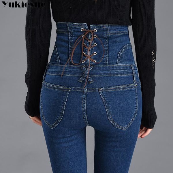 Kot High Bel Denim Kalem Pantolon 2022 Kış Koyu Mavi Skinny Jeans Kadın Kadınlar İçin Koreli Şık Gösteri İnce Jean Kadın giysi
