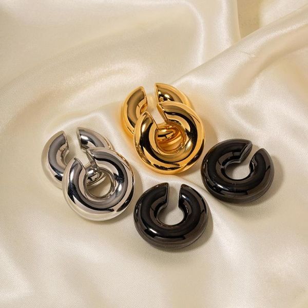 Brincos de argola de tubo redondo de aço inoxidável clipe de orelha oca de aço inoxidável adequado para jóias de moda geométrica de metal feminino