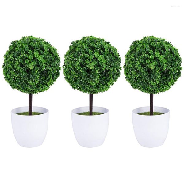 Dekorative Blumen, 3 Stück, Mini-Topf-Kunstpflanzen, künstliche Desktop-Topiary-Kugeln, Pflanzgefäße, Dekoration für Zuhause