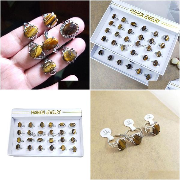 Кластерные кольца Стиль Стили Овальный коричневый Quartz Stone Women Tigers Eye Bead Finger Ring Party Street Swalls Drop Deliver Dhgarden Dhzqe