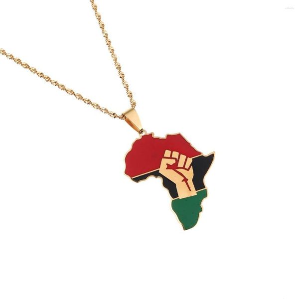 Catene Smalto Colore oro Mappa africana Pugno Simbolo Pendenti Collane Bandiera dell'Africa Black Lives Matter Jewelry