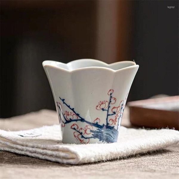 Tazze Piattini Ceramica Fatti A Mano Antico Fiore Bocca Maestro Tazza Da Tè Piccolo Set Dipinto A Mano Tazza D'acqua Ufficio Tazze Da Tè Bicchieri 40 ML