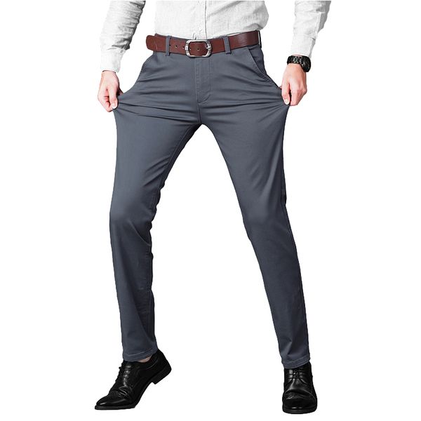 Осенние повседневные брюки мужчины бизнес растягивать хлопковые брюки с прямыми подготовителями мужское формальное платье брюки черные хаки плюс размер 42 44 46