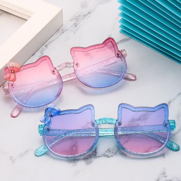 10 Stück Zwei-Ohr-Kindersonnenbrille mit buntem Schleifenknoten, glänzende Sonnenbrille für Jungen und Mädchen, modische Selfie-Brille