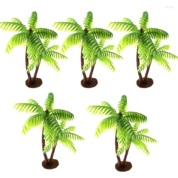 Flores decorativas 5 PC/conjunto Palm Tree Bolo Decor Cupcake Topper Decoração de coco Plástico Au Coco Miniatura Potes de planta