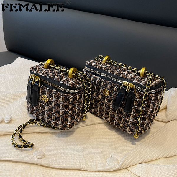 Marsupi Luxury Brand Design Tweed Donna Fashion Woolen Knitting Borse Weave Lattice Retro Box Shoulder Crossbody 23519