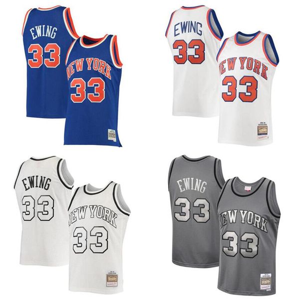 Camisa de basquete Patrick Ewing S-XXL Mitchell Ness branco azul masculino feminino infantil camisa da cidade