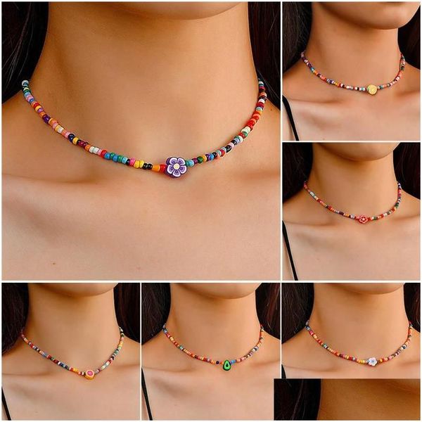 Collane con ciondolo Bohemian Vintage Colorf Perline Fiore Limone Gioielli di moda per le donne Accessoripendant Drop Delivery Pendenti Dh03D