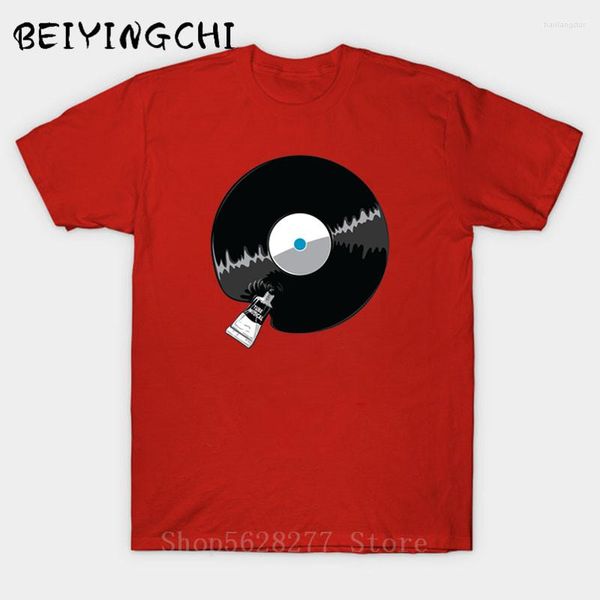 T-shirt da uomo T-shirt unica stile vintage da uomo che gira con un disco in vinile T-shirt da uomo con musica retrò DJ T-shirt Steampunk